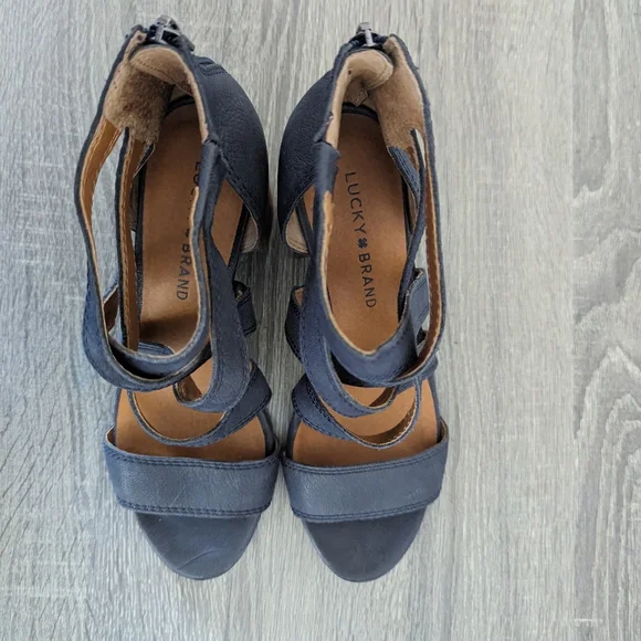 Lucky Brand Blue Leather Sandal Heel- Vyrah - Picture 2 of 10